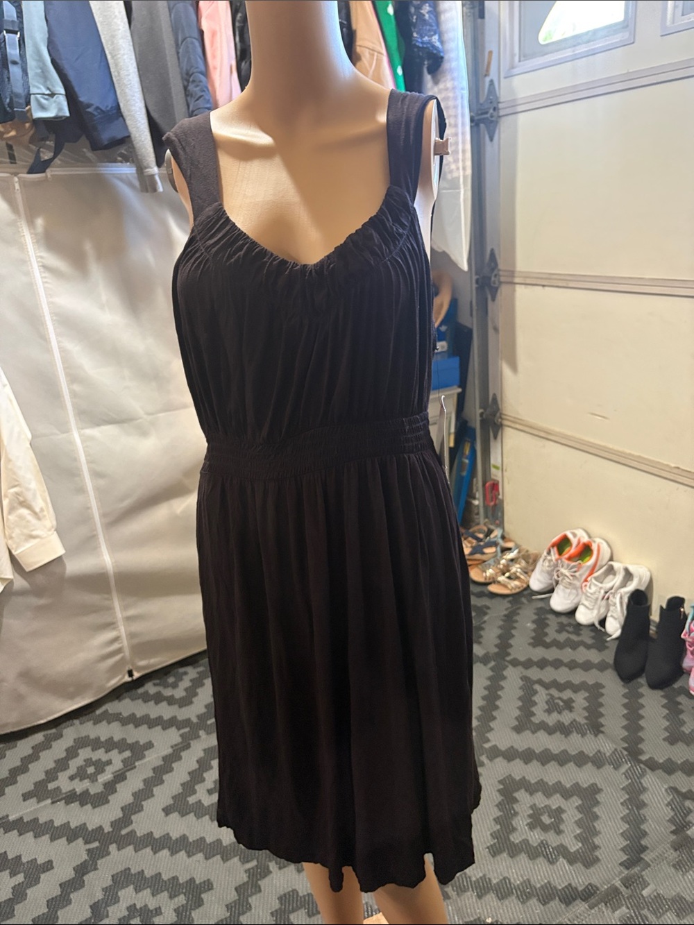 Calvin Klein Jeans Black Sleeveless Smocked Waist Dress